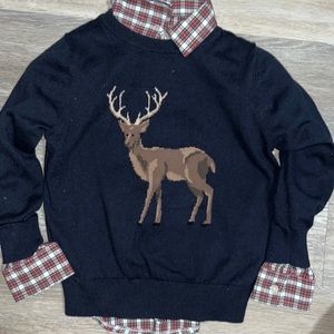 Class Club Striped Red Black White button down Navy Sweater Deer Pic Center 6